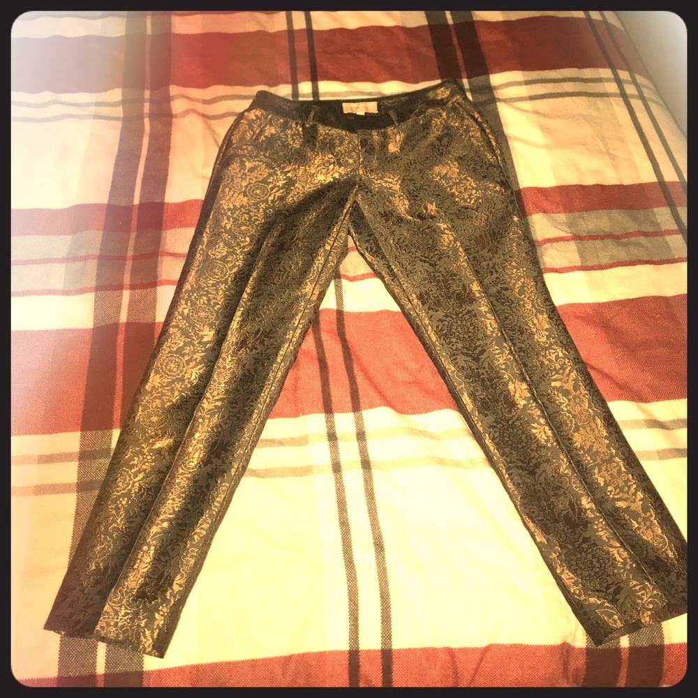 Banana Republic Gray and Gold Jacquard Ankle Pant