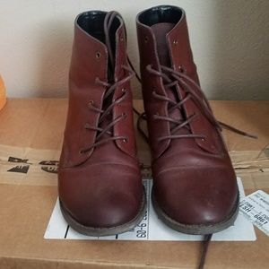 Shoemint Brown Leather Combat Ankle Boots