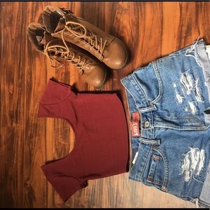 LA Hearts maroon crop top