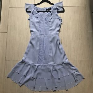 Blue Dress with Flutter Sleeve and V-Cut Neckline