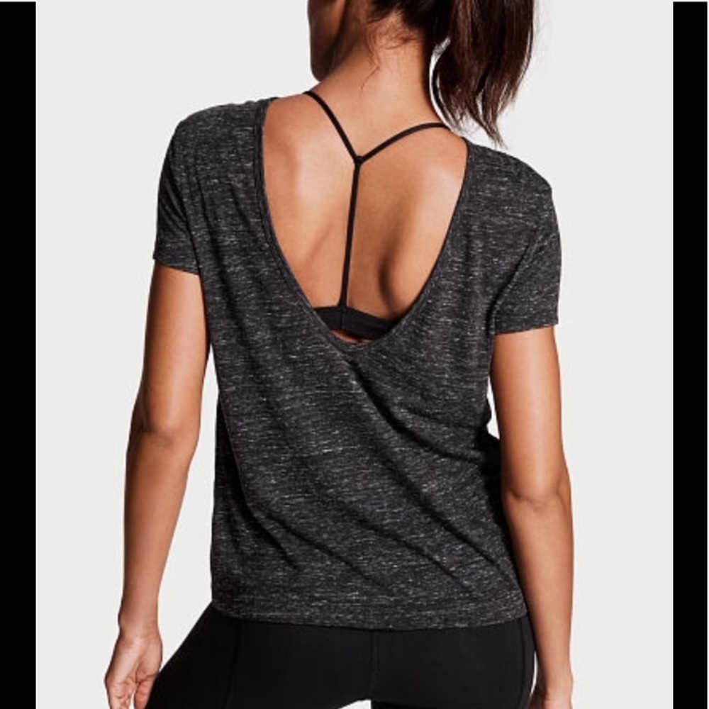 NWT S Victoria’s Secret Black Scoopback Logo Tees - Picture 3 of 4