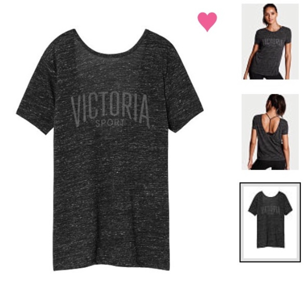 NWT S Victoria’s Secret Black Scoopback Logo Tees - Picture 2 of 4