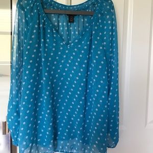 Lane Bryant long sleeve polka dot blouse