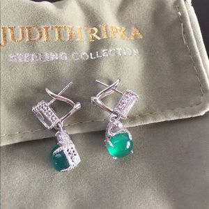 JUDITH RIPKA SILVER EMERALD EARRING