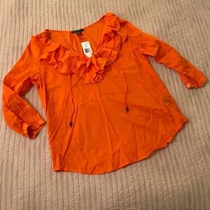 Lauren Ralph Lauren Orange Ruffle V-Neck Blouse