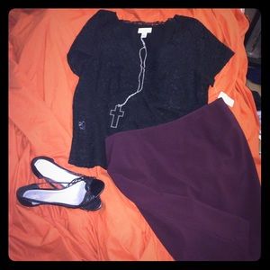 NWT Talbots black lace double line v neck 👚