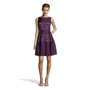 Taylor Eggplant Dress with Lace Inserts
