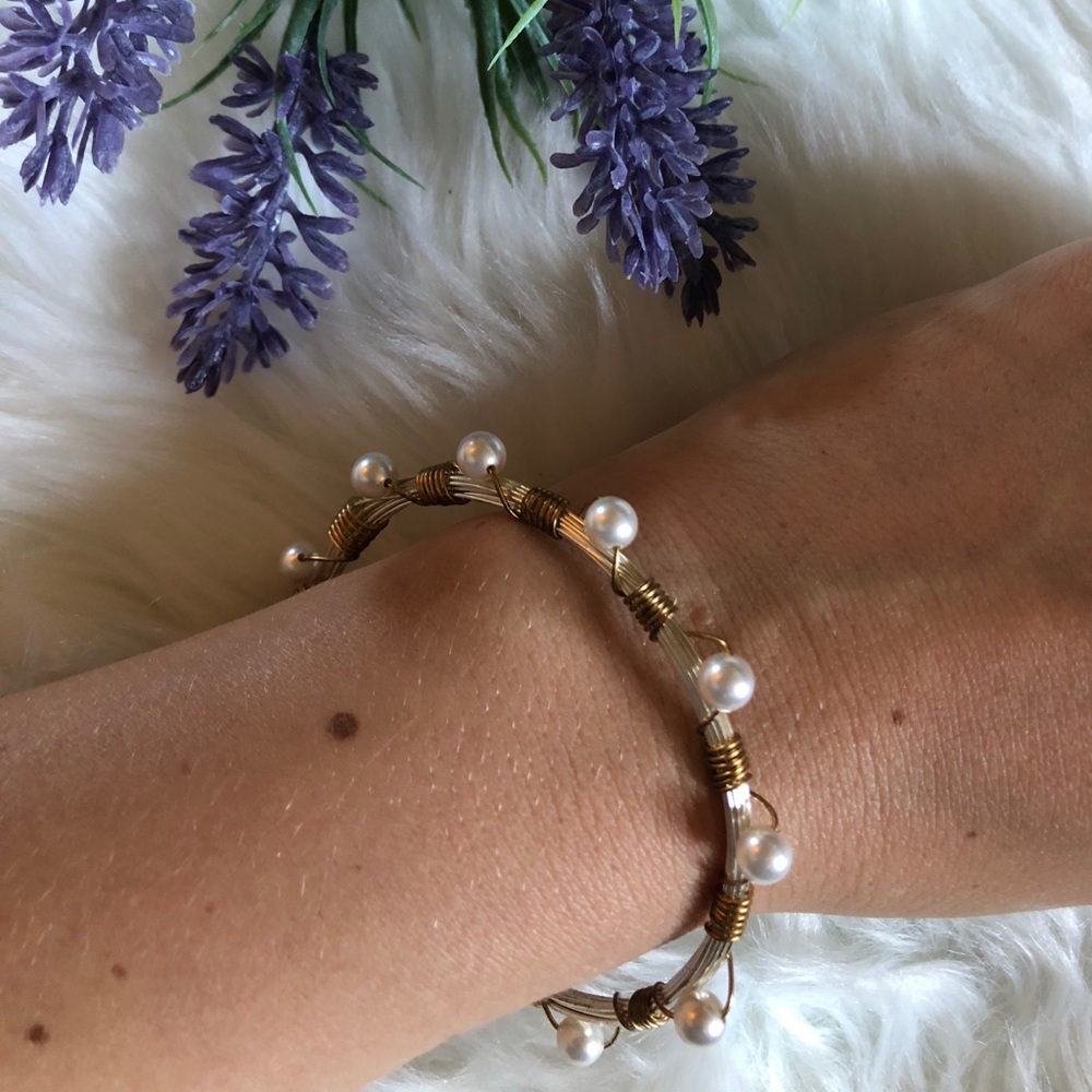 Gold silver and pearl bracelet