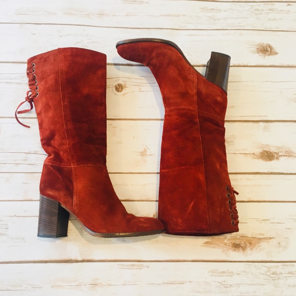 Coach Rust Suede Lace Back Boots - 6!