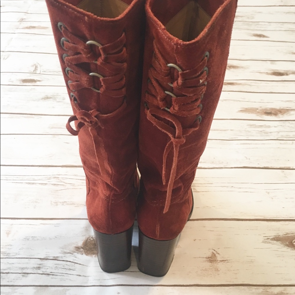 Coach Rust Suede Lace Back Boots - 6! - Picture 4 of 8