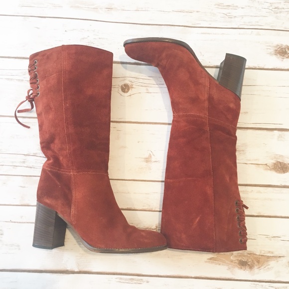 Coach Rust Suede Lace Back Boots - 6! - Picture 2 of 8