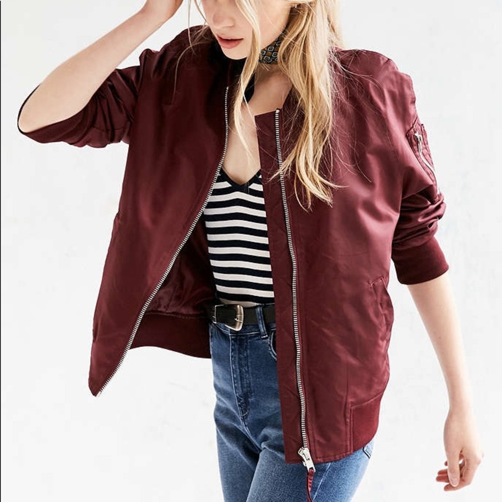 Silence and Noise maroon bomber jacket