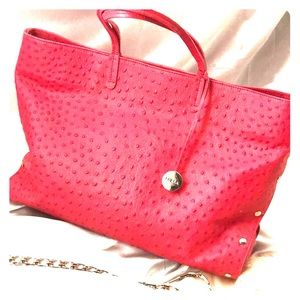 FURLA Pink Large Ostrich Embossed Leather Tote