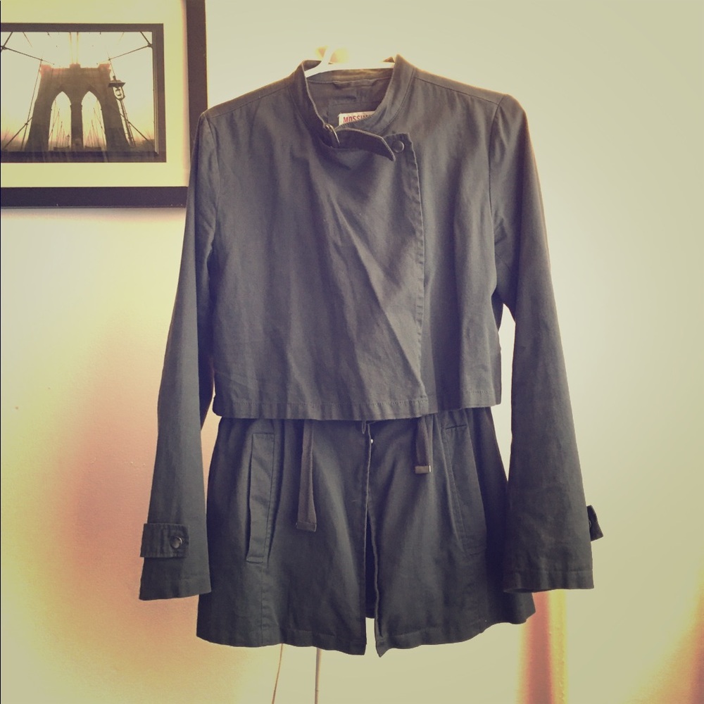 Dark gray Moto style trench coat