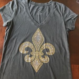 Black Fleur-de-lis T-shirt with sparkle studs M