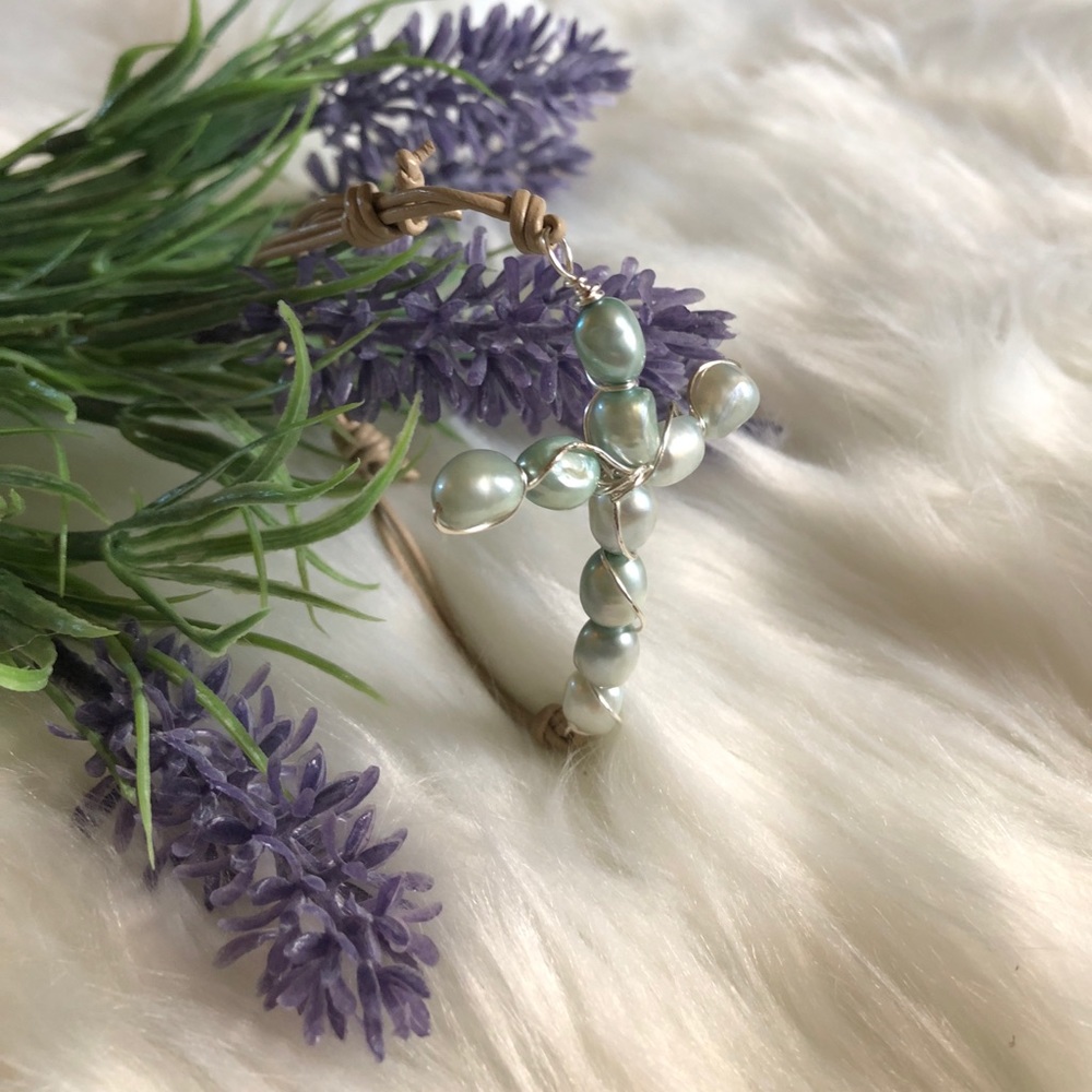 Leather and Beaded Cross Bracelet