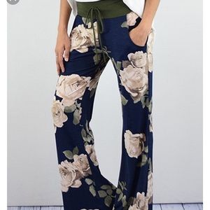 Drawstring High Waisted Floral Palazzo Pants