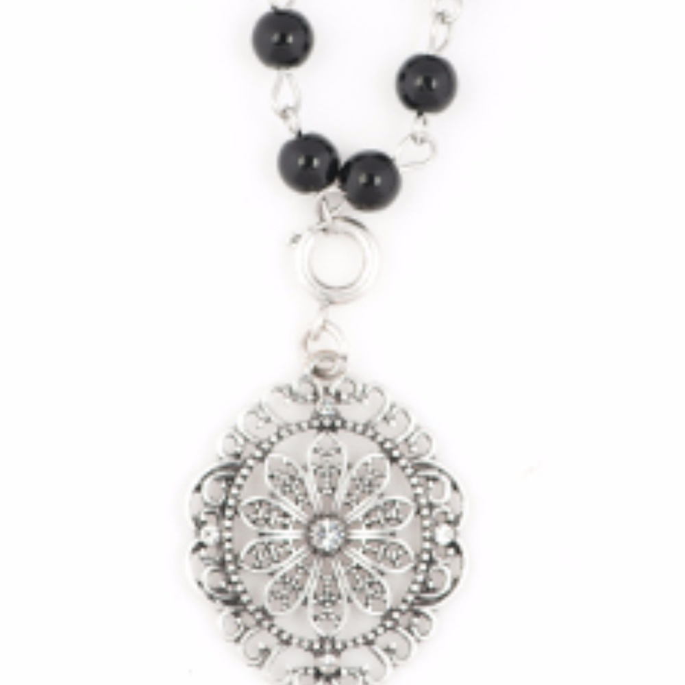 Black stone charm necklace