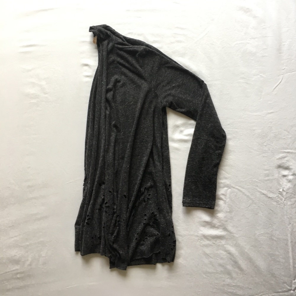Flow-y grey cardigan with laser-cut detailing
