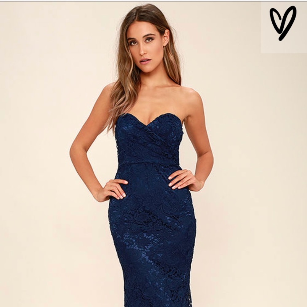 Lulus Navy Blue Strapless Maxi Dress