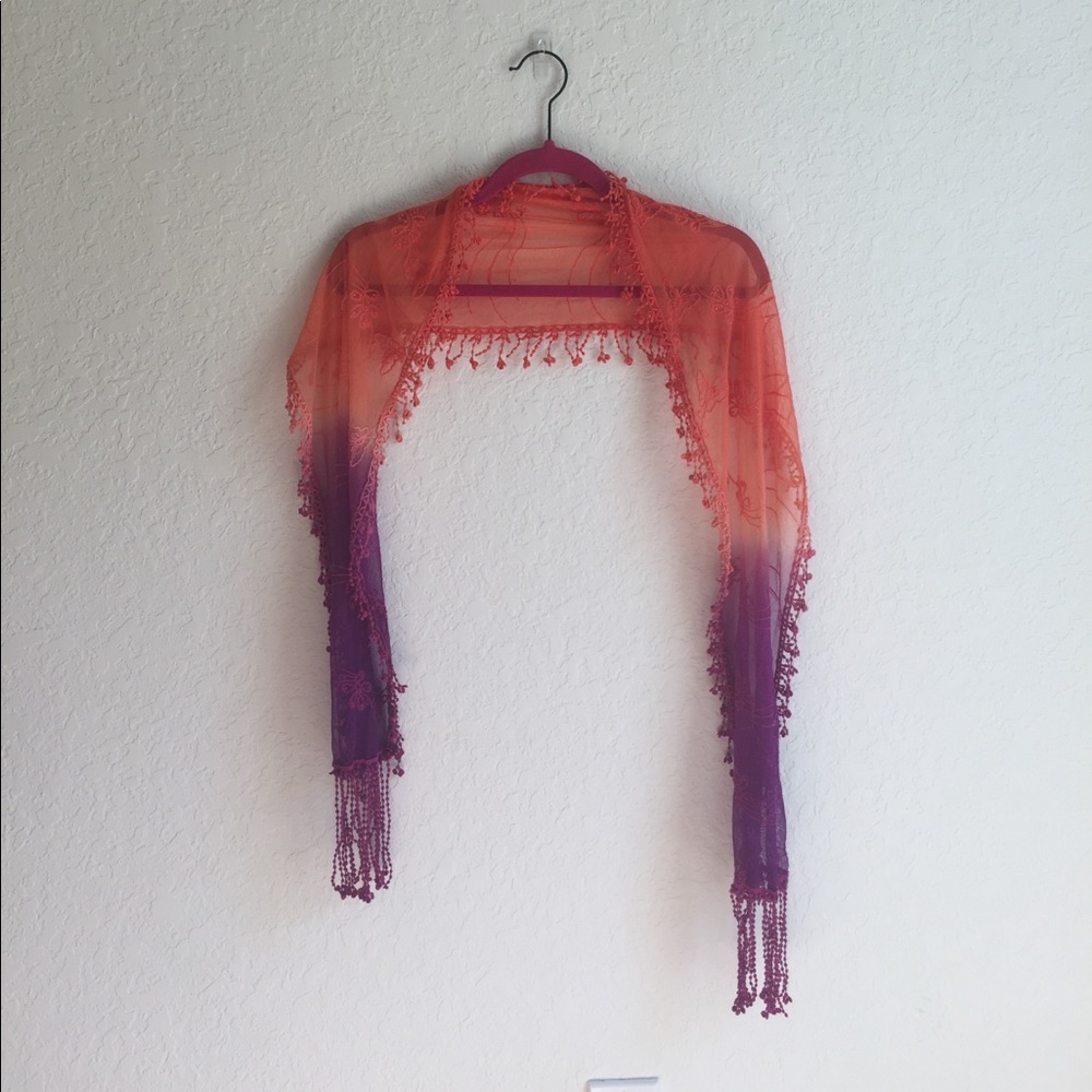 Gorgeous orange and Purple scarf flowers fringe