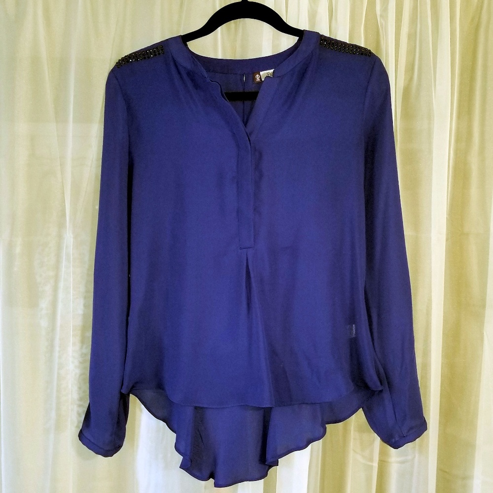 JLo Hi-Lo Blouse with Rhinestone Detail