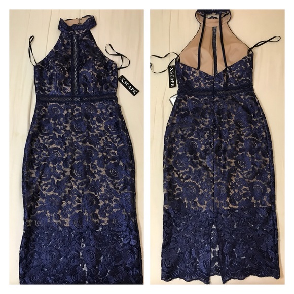 xscape lace midi dress