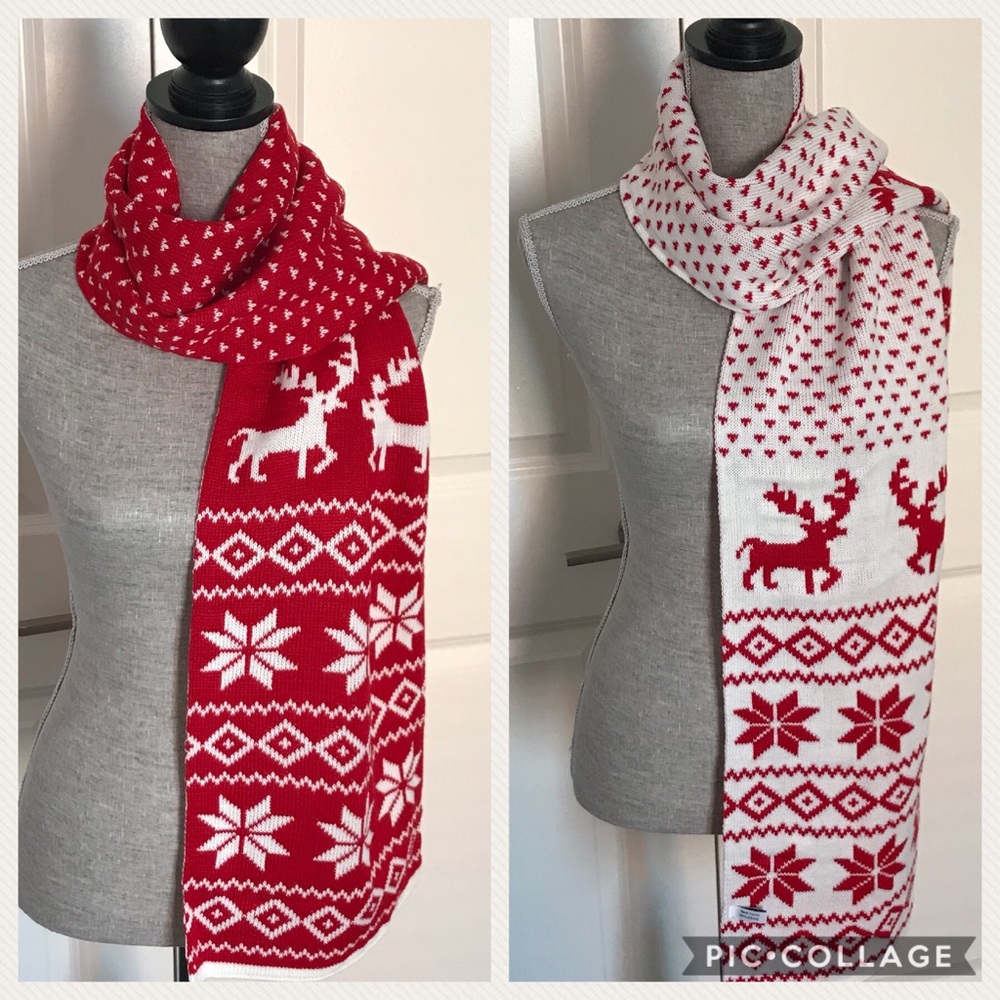 Reversible red and white scarf