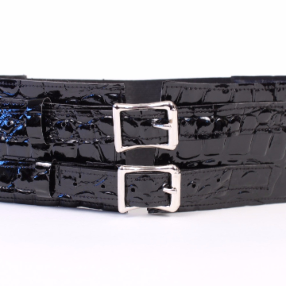 Black faux Crocadile 3" belt with 2 buckles