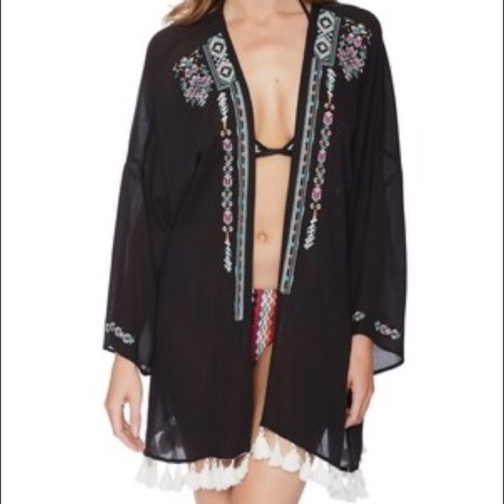 Ella Moss The Wanderer Kimono swim coverup black