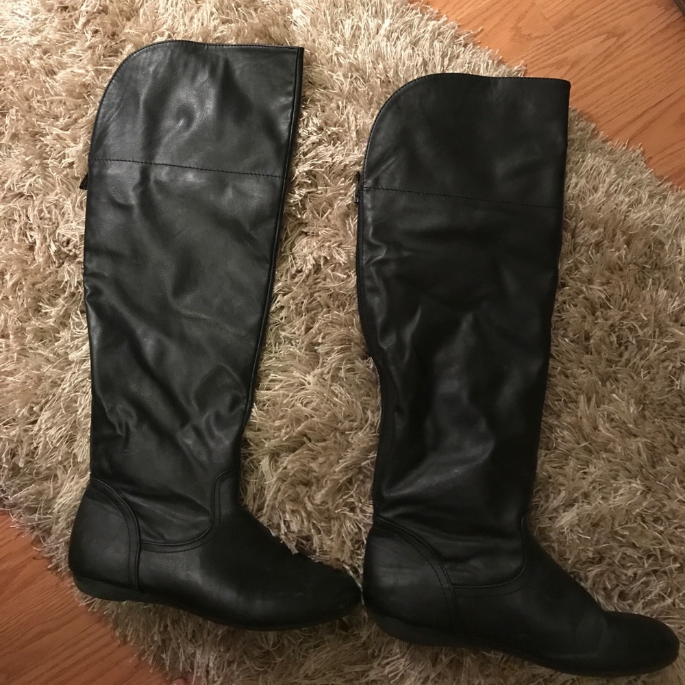 Black knee high leather boots