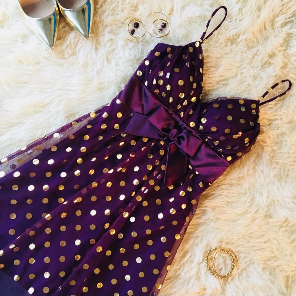 💜✨Purple Party Dress with Gold Polkadots!