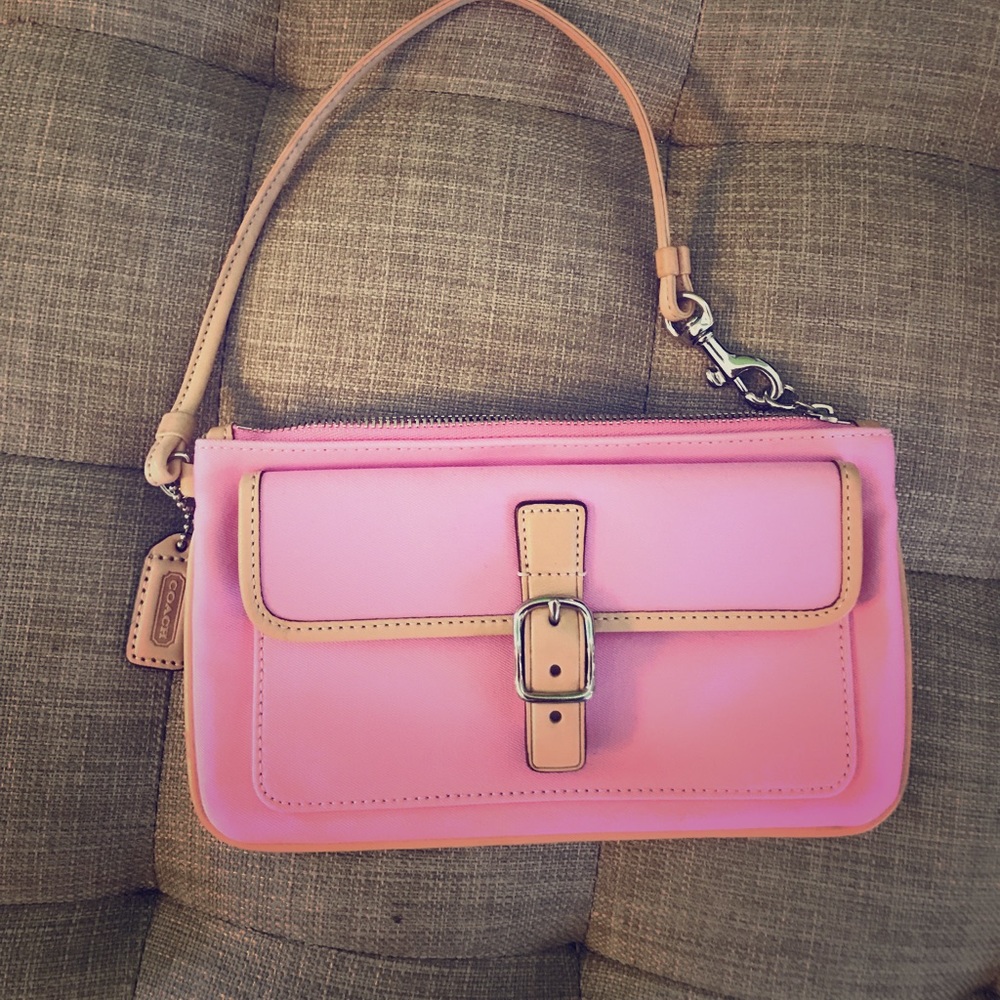 Coach wristlet light pink and tan silver zipper - Picture 1 of 2