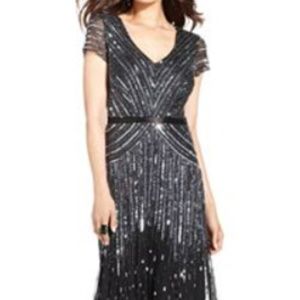 Adrianna Papell Cap-Sleeve Beaded Sequined Gown