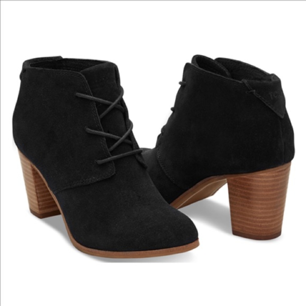 TOMS LUNATA LACE-UP BOOTIES BLACK SUEDE