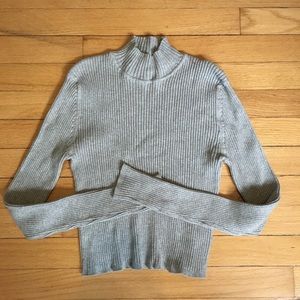 Grey Long Sleeved Cropped Sweater, Turtle Neck