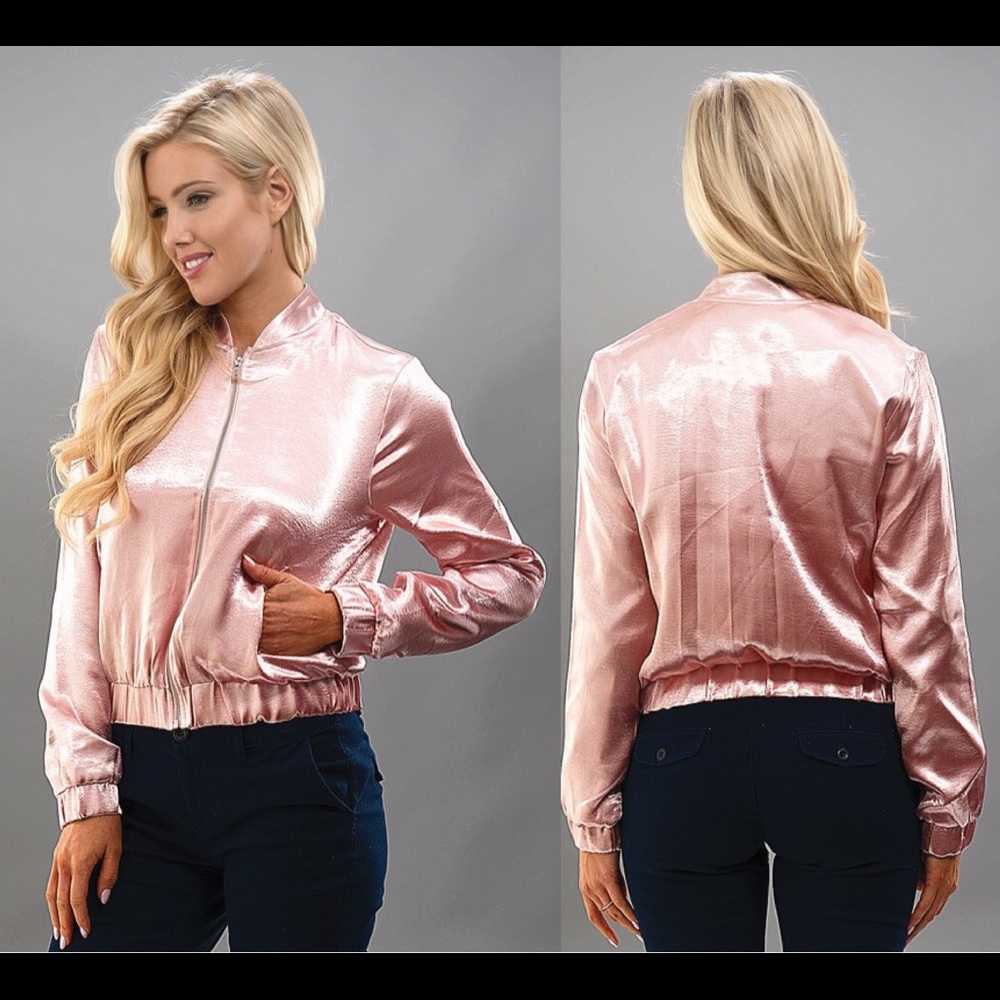 Pink Satin Bomber Jacket