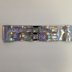 Silver iridescent 3" Belt with 2 buckles