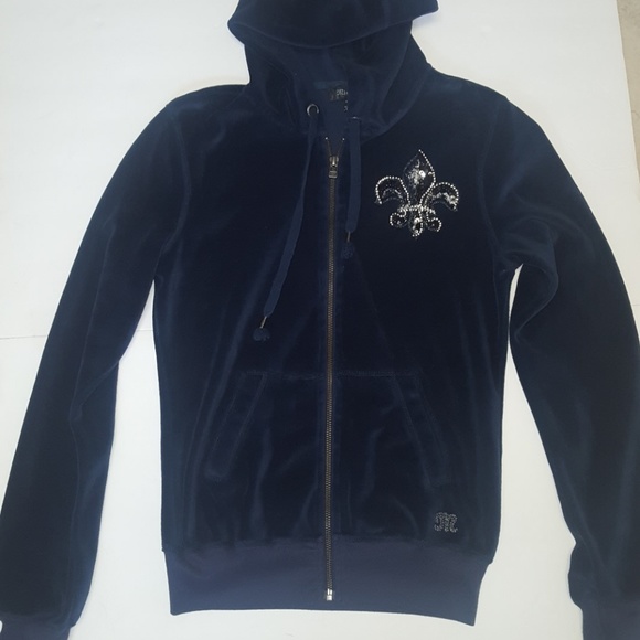 Miss Me Jackets & Blazers - Miss Me navy velour jogging suit hoodie