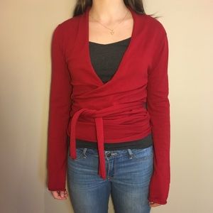 Red wrap sweater