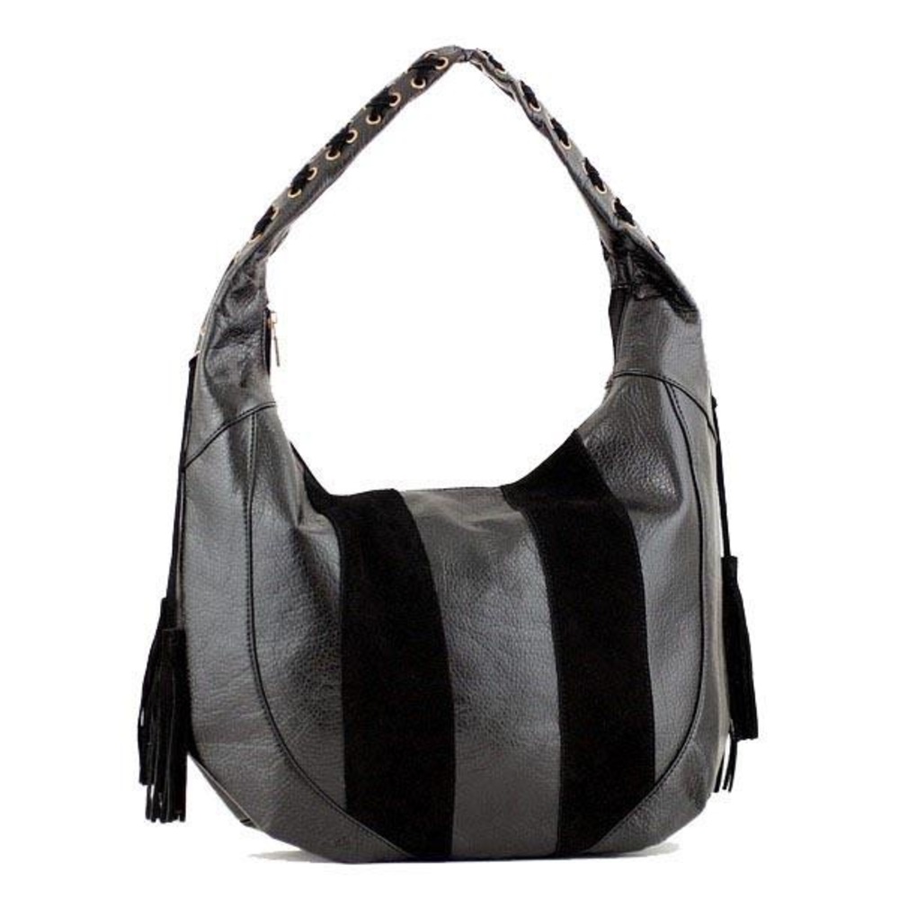 NWT Black suede mixed hobo style purse