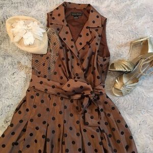 Retro Pin Up Chocolate Polka Dot Dress Size 10