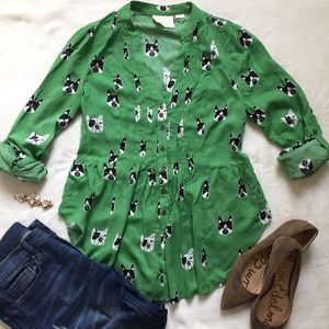 Anthropologie French Bulldog Fit and Flare Top