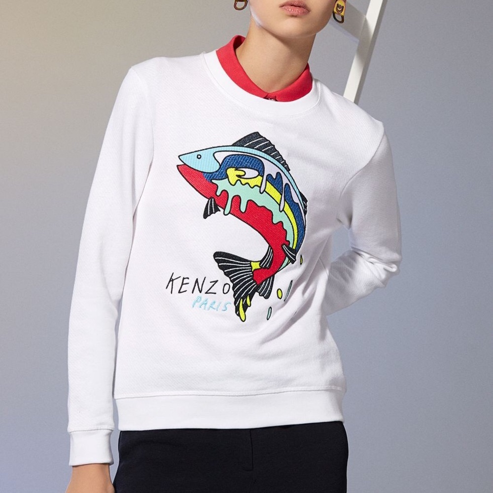 SOLD Kenzo Women's White Embroidered Sweatshirt