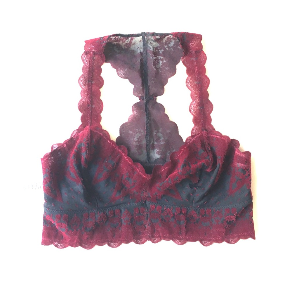 NWT Free People Red and Black Flocked Bralette