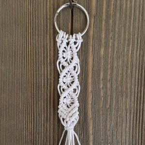 White Swirl Macrame Keychain