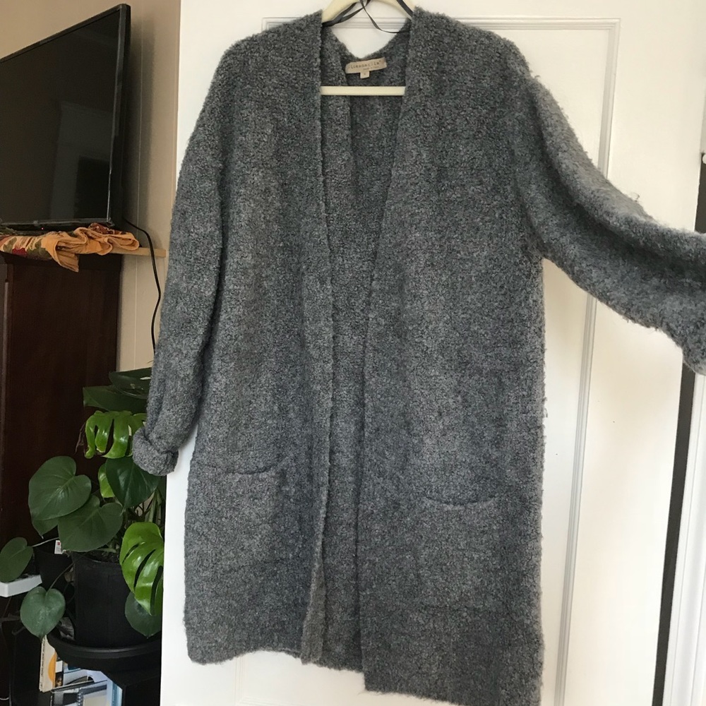 Long Grey Boucle XL Cardigan - Made in Italy