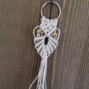 White Owl Macrame Keychain