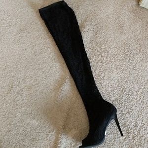 Black Thigh high lace sock boots super sexy 7.5