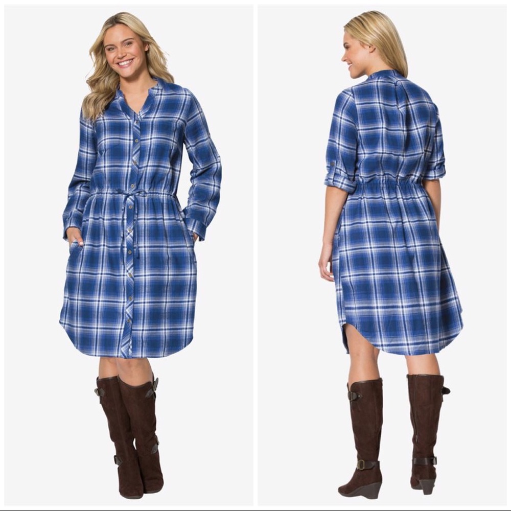 Flannel Button Down Shirtdress